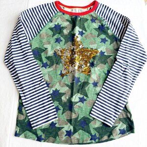 Boden Kids Camouflage & Striped Long Sleeve Sequin Star Shirt 15-16Y